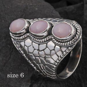 BALI LEGACY Peruvian Pink Opal 3 Stone Ring in Sterling Silver 8 Grams Sz 6